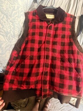 Polo by Ralph Lauren Red and Brown Plaid Quilted Vest